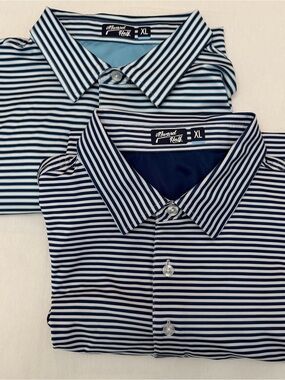 Lot of 2  Men’s XL INWARD Half  White Navy / White Baby Blue Striped Polo Golf